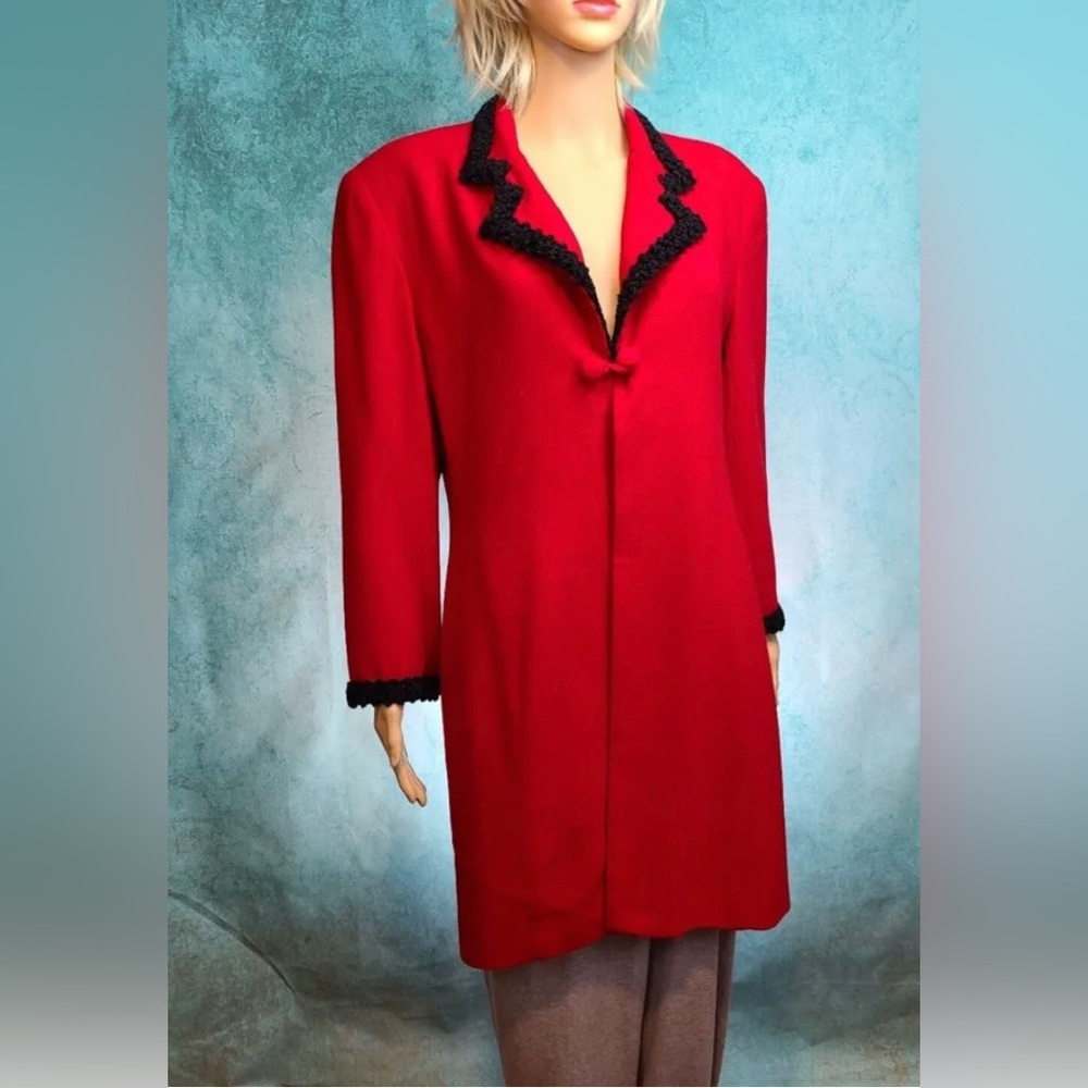 Red Wool Knee Length Fancy Coat CHETTA B Sherrie Bloom Peter Noviella Sz 12
